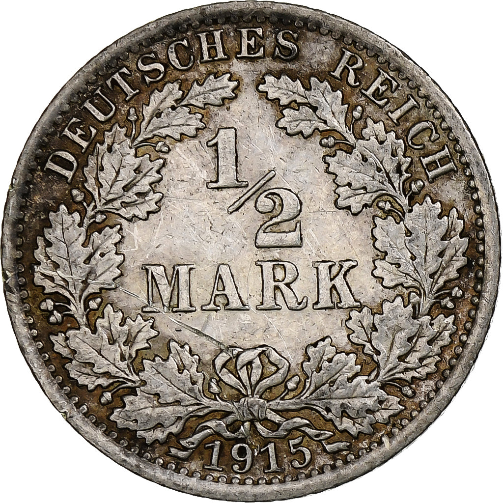 GERMANY - EMPIRE, 1/2 Mark, 1915, Berlin, Silber, SS, KM:17