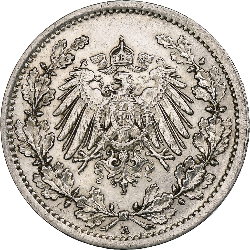 GERMANY - EMPIRE, 1/2 Mark, 1915, Berlin, Silver, AU(50-53), KM:17