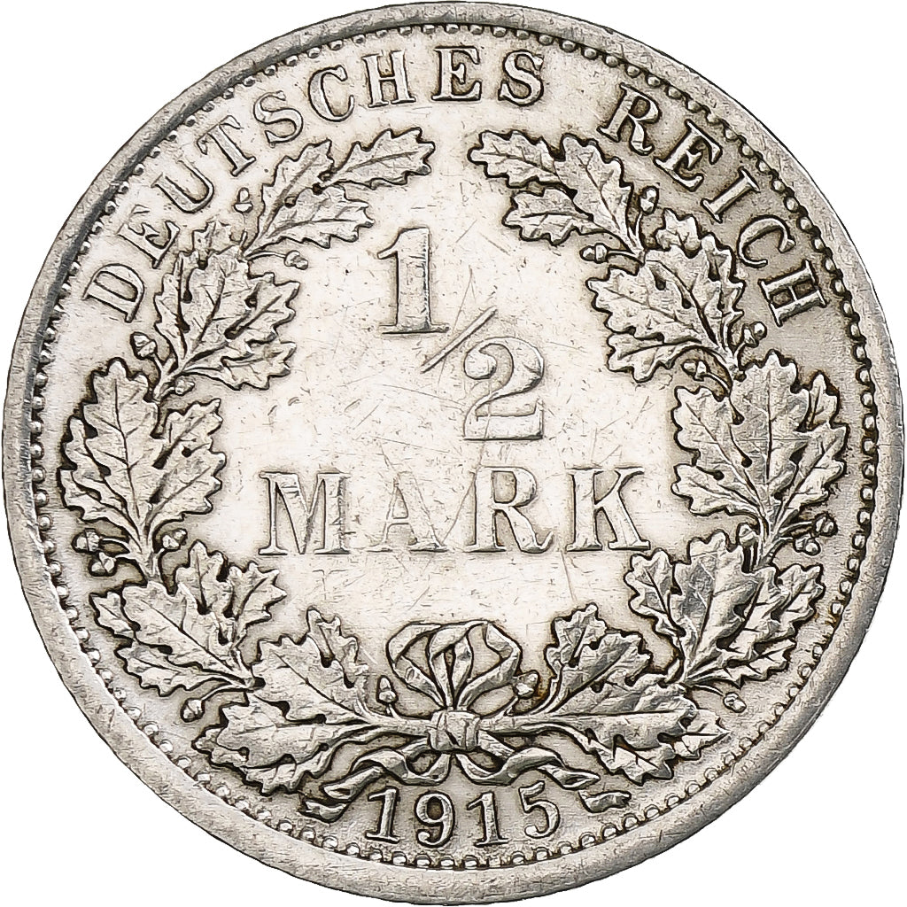 GERMANY - EMPIRE, 1/2 Mark, 1915, Berlin, Silver, AU(50-53), KM:17