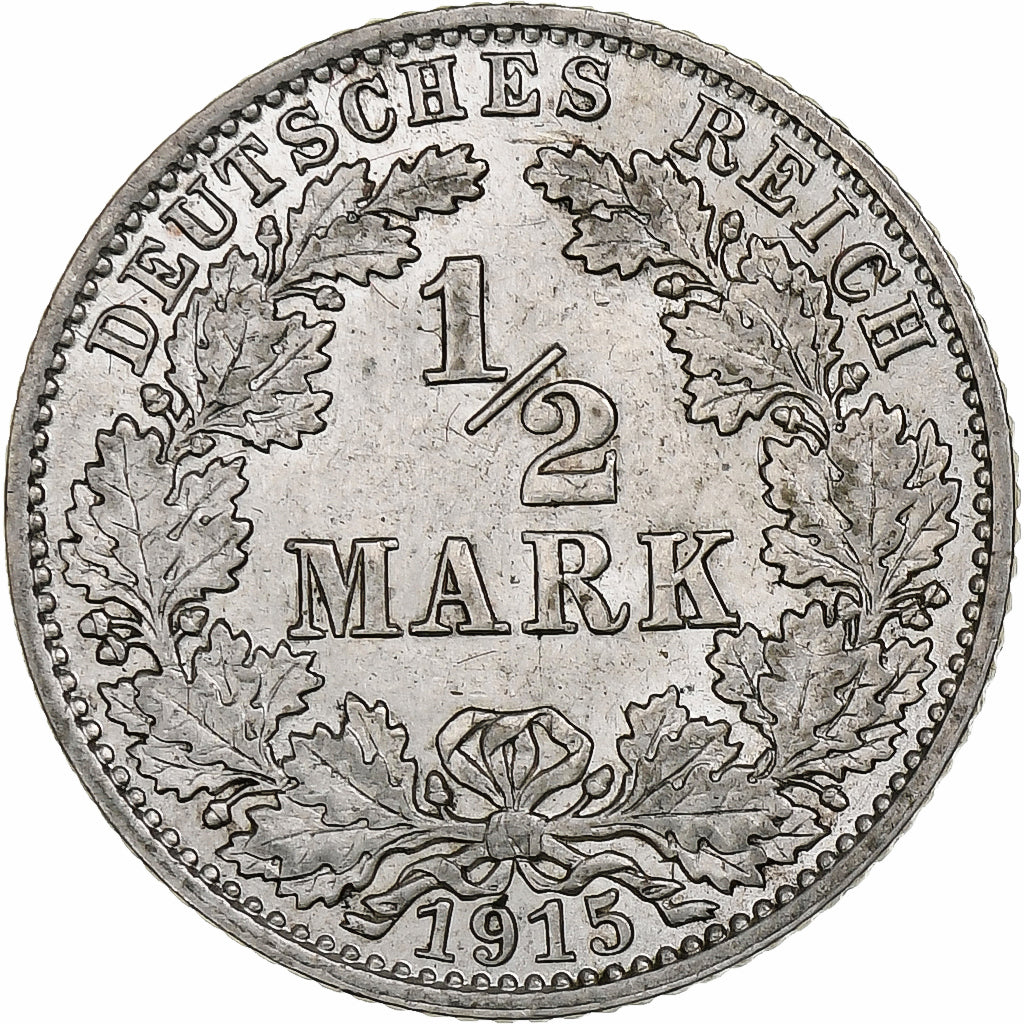 Coin, GERMANY - EMPIRE, 1/2 Mark, 1915, Hambourg, EF(40-45), Silver, KM:17