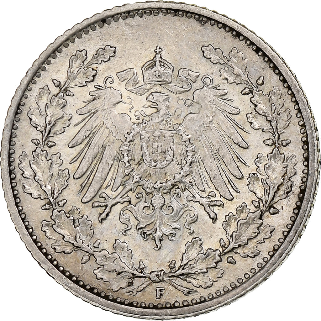 GERMANY - EMPIRE, 1/2 Mark, 1915, Stuttgart, Silver, AU(50-53), KM:17