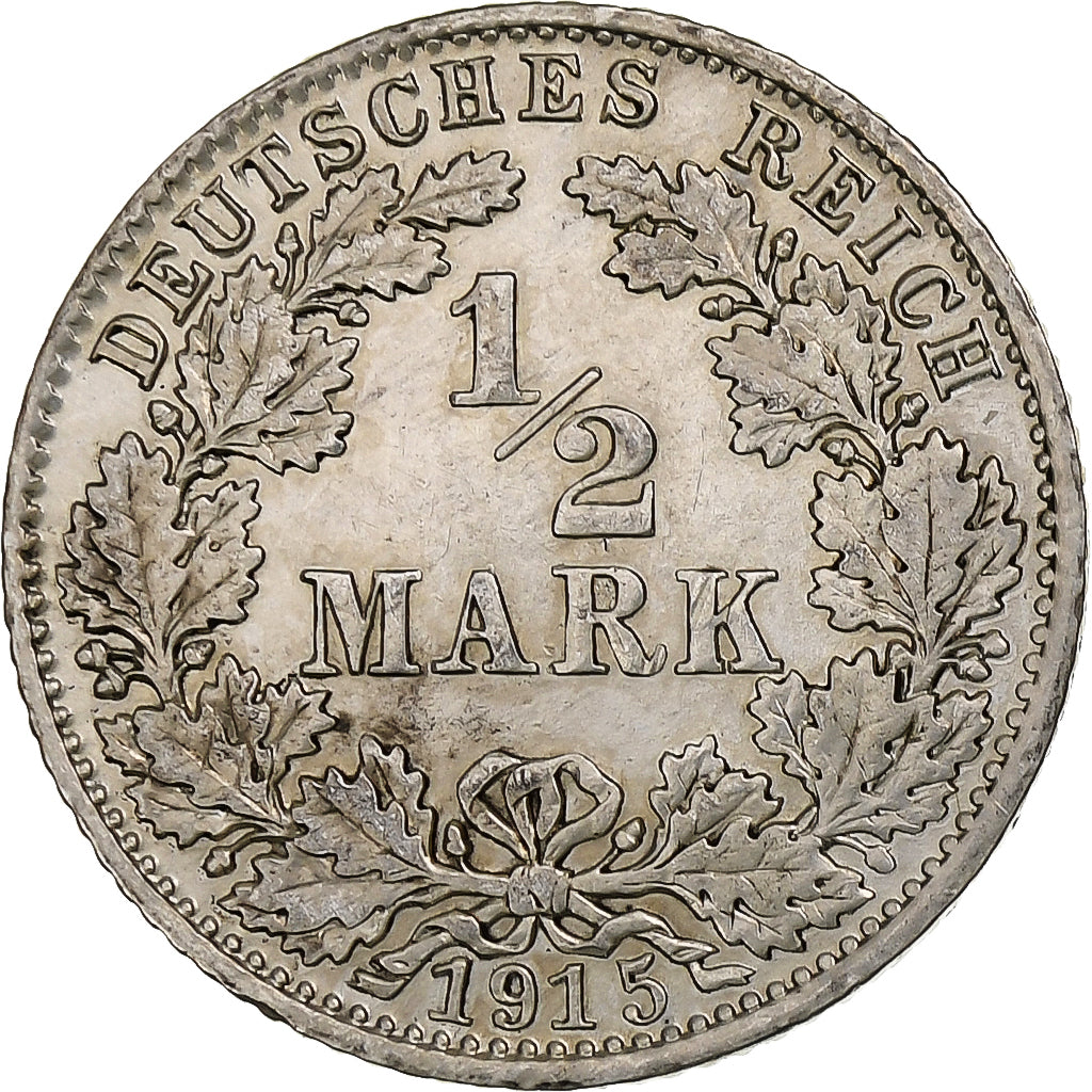 Coin, GERMANY - EMPIRE, 1/2 Mark, 1915, Munich, AU(55-58), Silver, KM:17