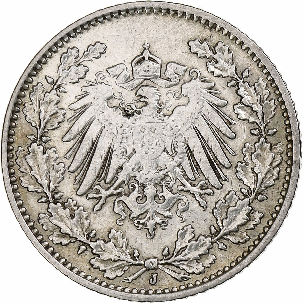 GERMANY - EMPIRE, 1/2 Mark, 1915, Hambourg, Silver, AU(50-53), KM:17