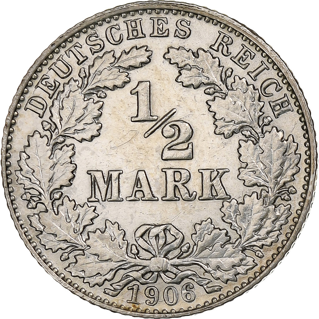 Coin, GERMANY - EMPIRE, 1/2 Mark, 1906, Munich, EF(40-45), Silver, KM:17