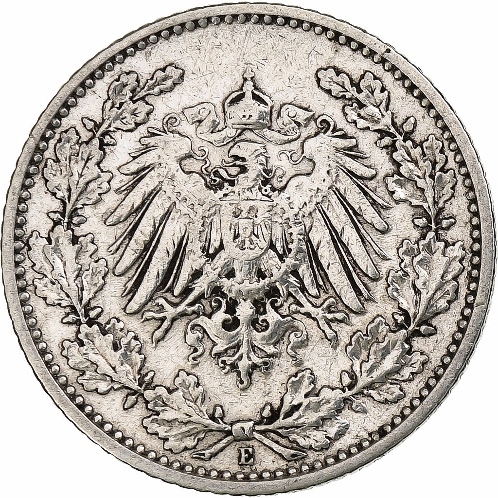 GERMANY - EMPIRE, 1/2 Mark, 1906, Muldenhütten, Silver, VF(30-35), KM:17