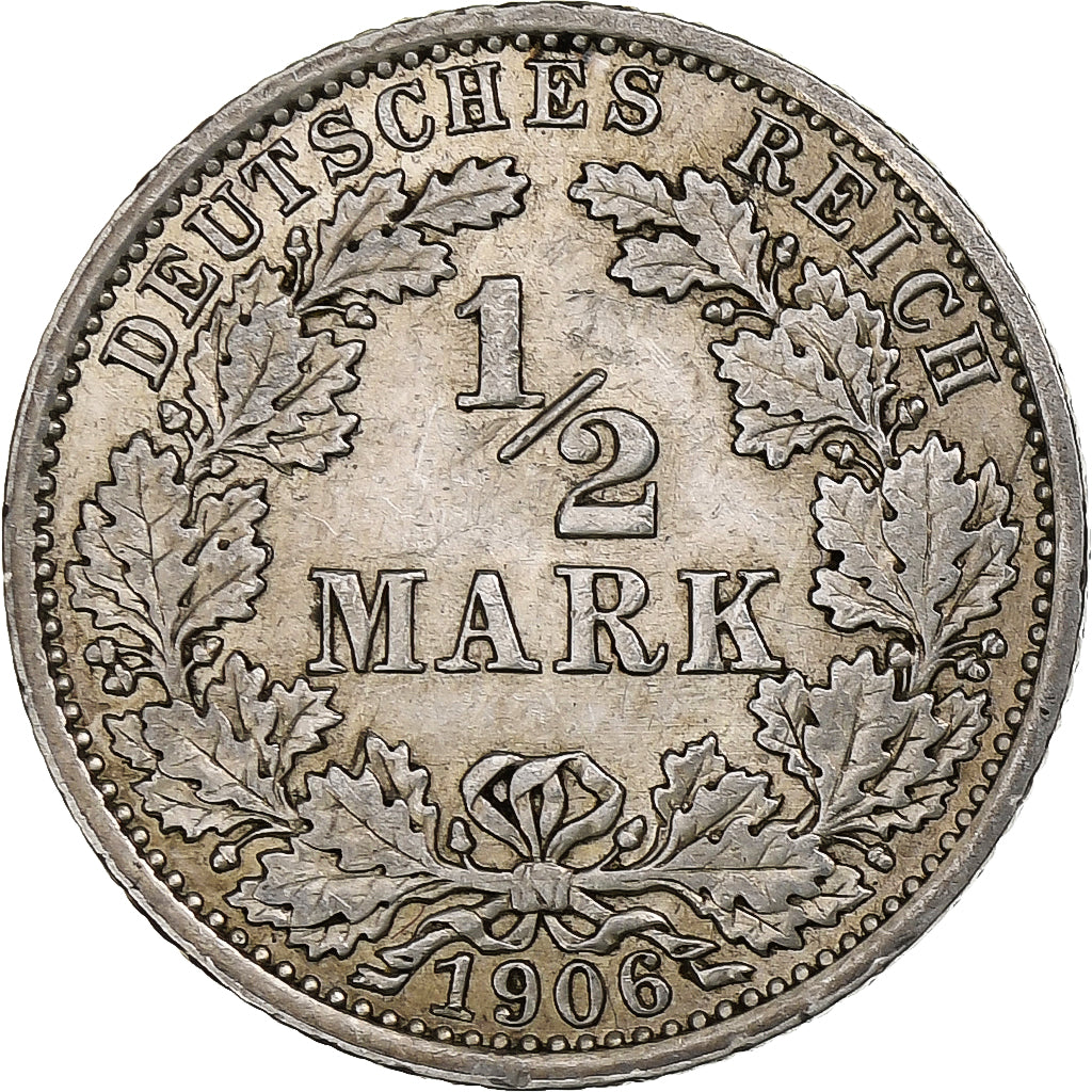 Moneta, GERMANIA - IMPERO, 1/2 Mark, 1906, Berlin, BB+, Argento, KM:17