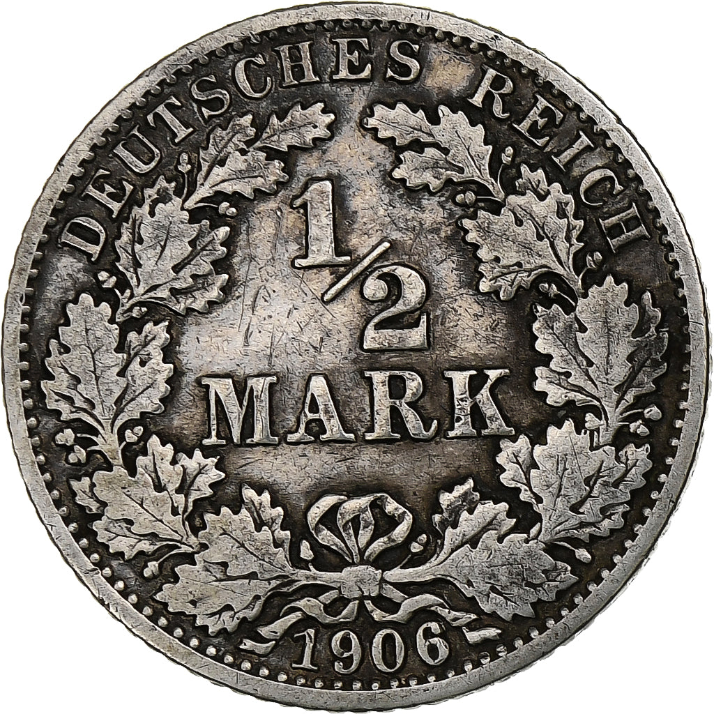 GERMANIA - IMPERO, 1/2 Mark, 1906, Karlsruhe, Argento, BB, KM:17
