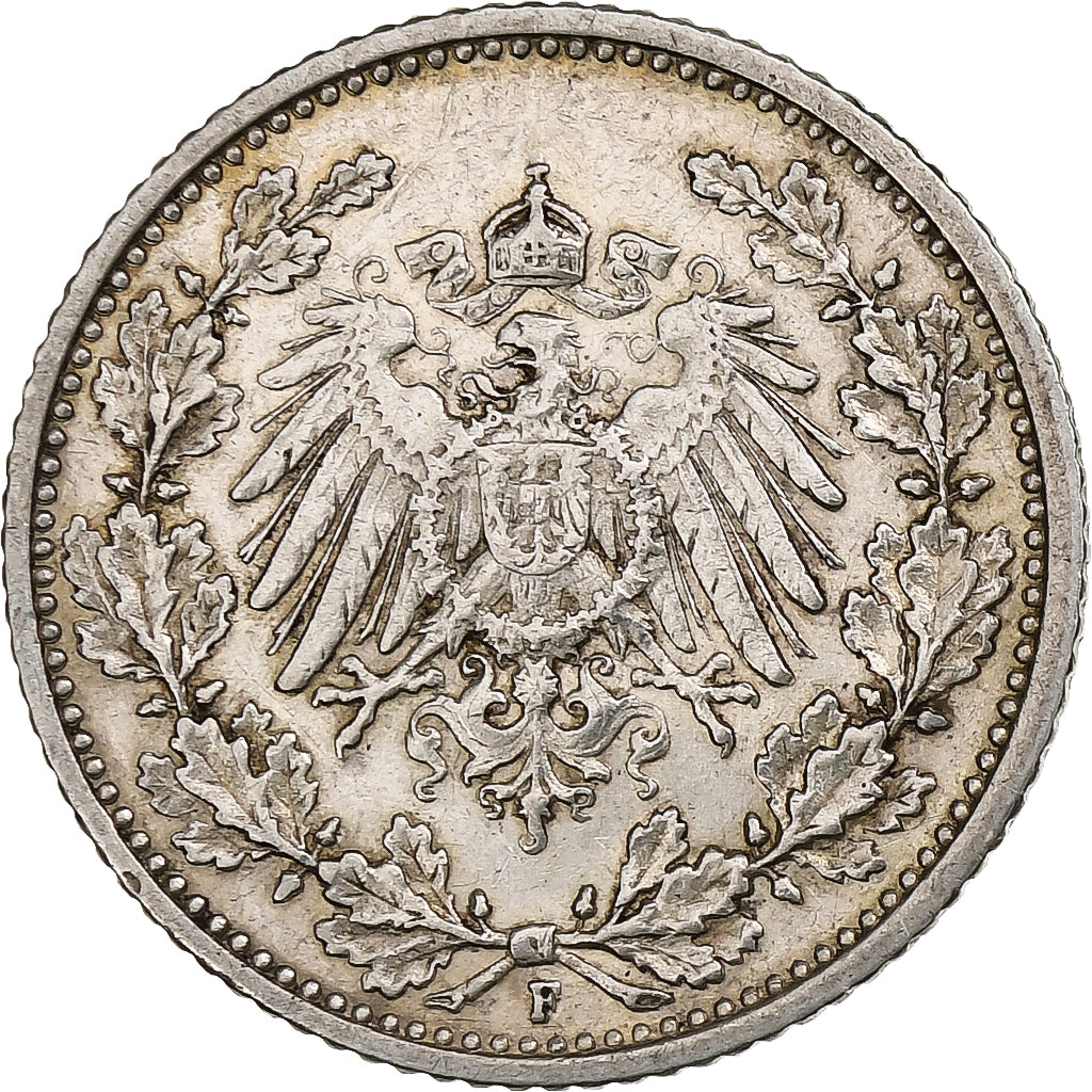 GERMANY - EMPIRE, 1/2 Mark, 1906, Stuttgart, Silver, AU(50-53), KM:17