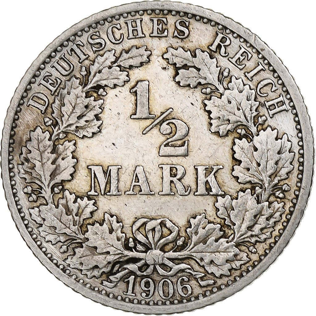 GERMANY - EMPIRE, 1/2 Mark, 1906, Stuttgart, Silver, AU(50-53), KM:17