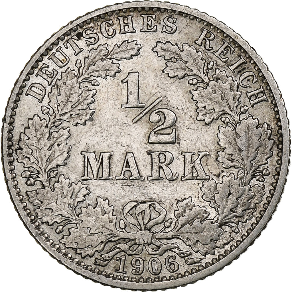 Coin, GERMANY - EMPIRE, 1/2 Mark, 1906, Hambourg, EF(40-45), Silver, KM:17