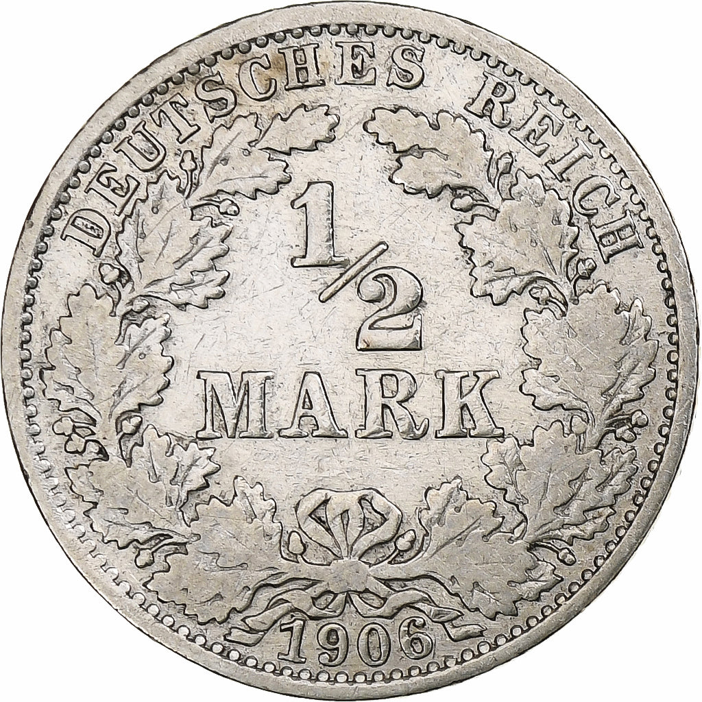 GERMANIA - IMPERO, 1/2 Mark, 1906, Berlin, Argento, MB+, KM:17