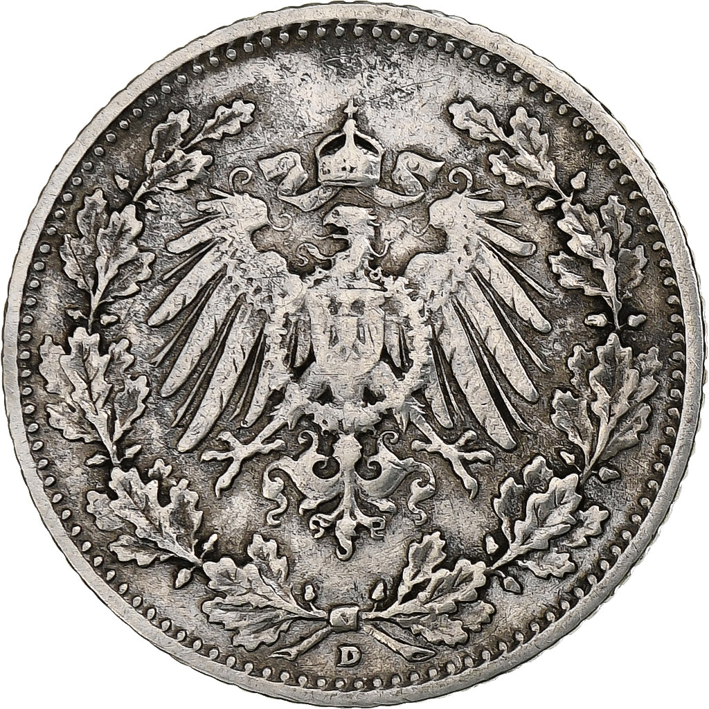 GERMANY - EMPIRE, 1/2 Mark, 1906, Munich, Silver, VF(30-35), KM:17