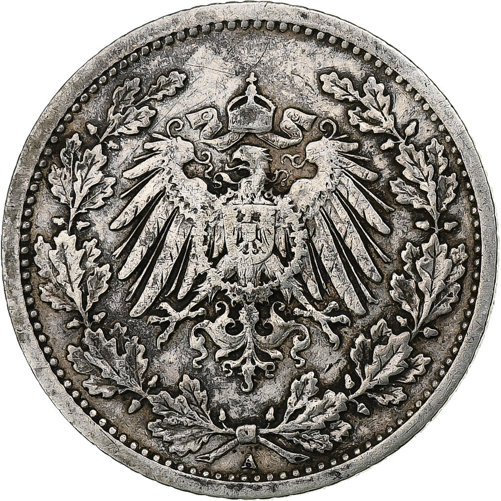 Moneta, GERMANIA - IMPERO, 1/2 Mark, 1906, Berlin, MB+, Argento, KM:17