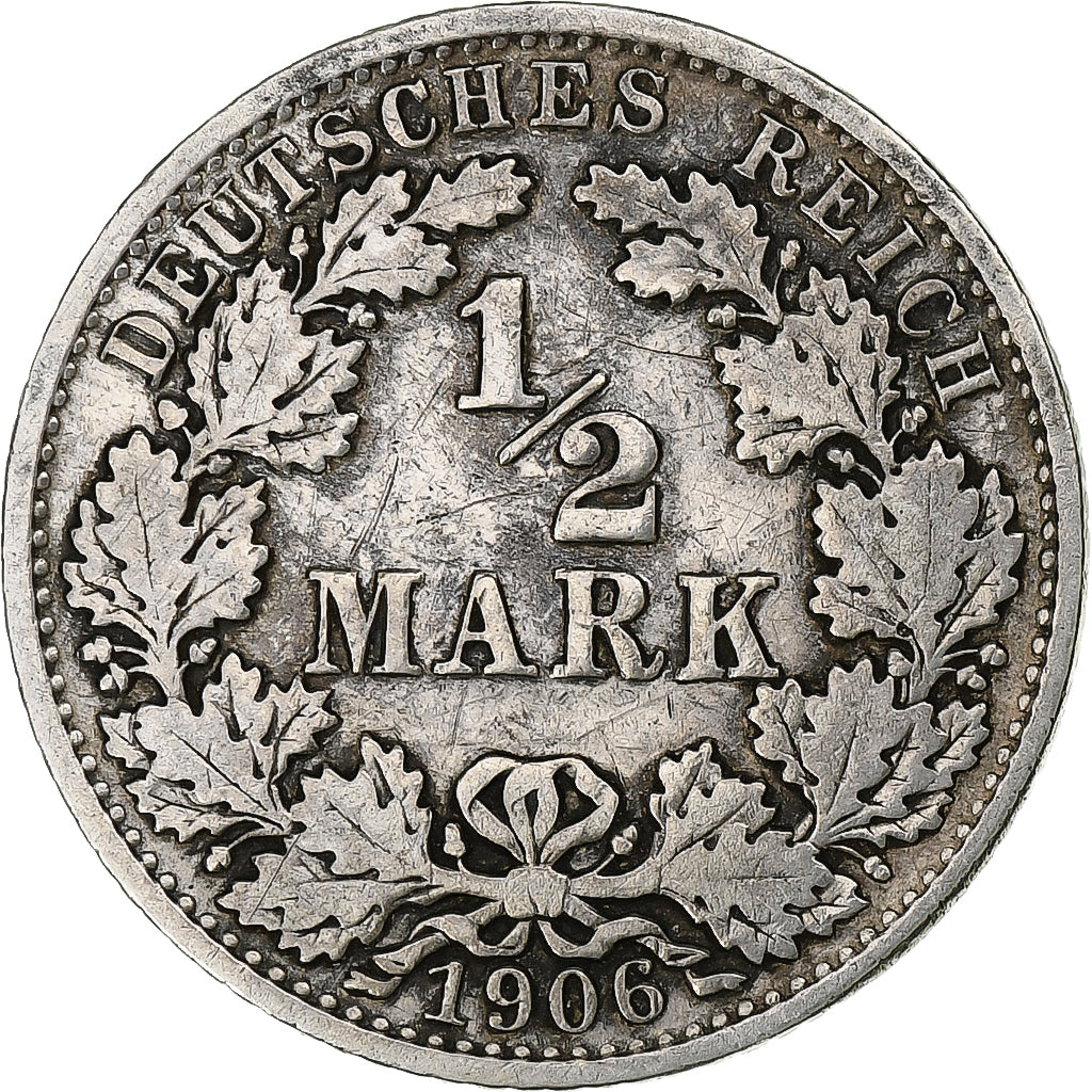 Moneta, GERMANIA - IMPERO, 1/2 Mark, 1906, Berlin, MB+, Argento, KM:17