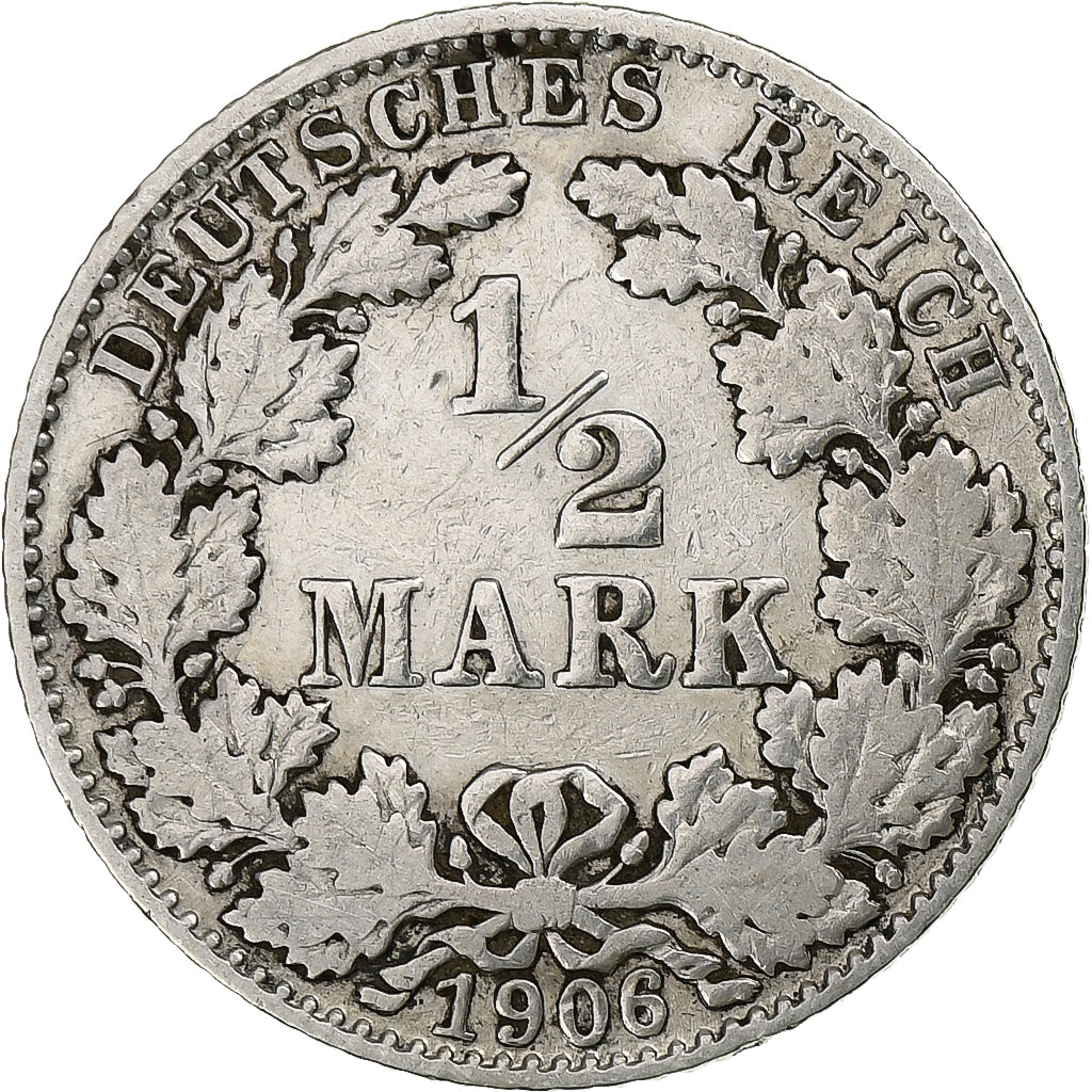 Moneta, GERMANIA - IMPERO, 1/2 Mark, 1906, Munich, MB+, Argento, KM:17