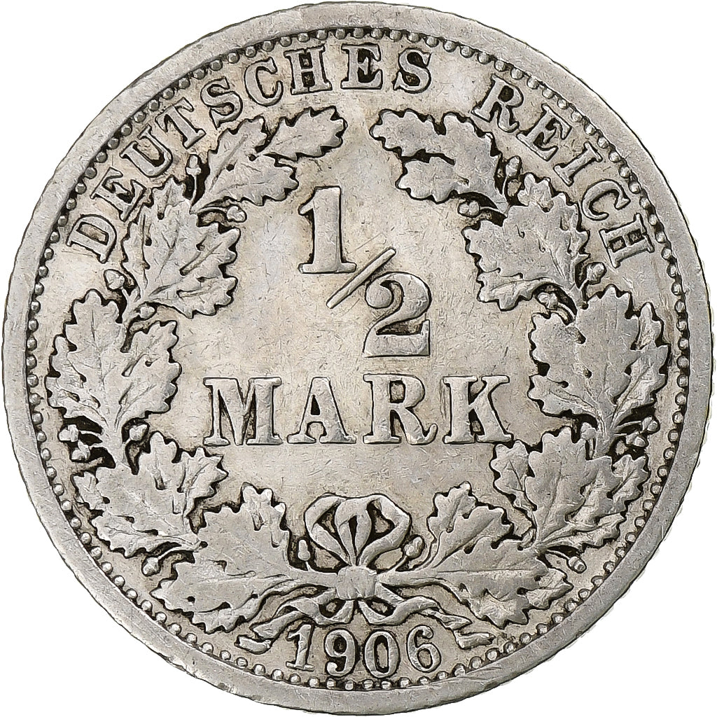 Coin, GERMANY - EMPIRE, 1/2 Mark, 1906, Stuttgart, VF(30-35), Silver, KM:17