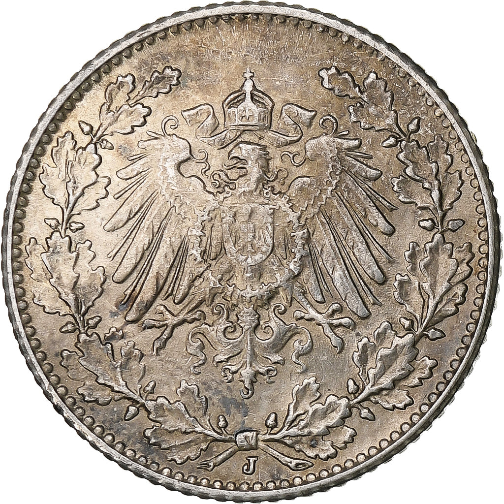 NIEMCY - IMPERIUM, 1/2 Mark, 1906, Hambourg, Srebro, EF(40-45), KM:17