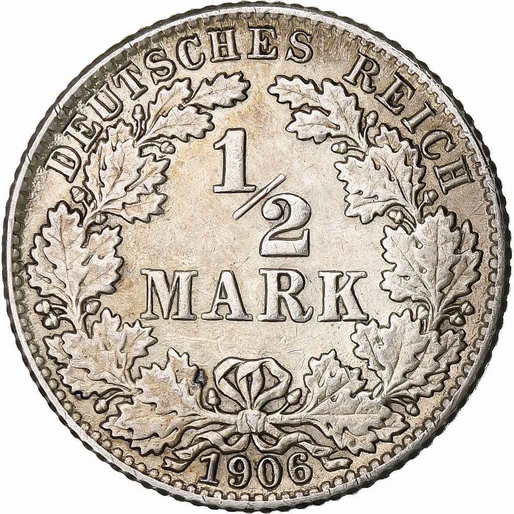 NIEMCY - IMPERIUM, 1/2 Mark, 1906, Hambourg, Srebro, EF(40-45), KM:17