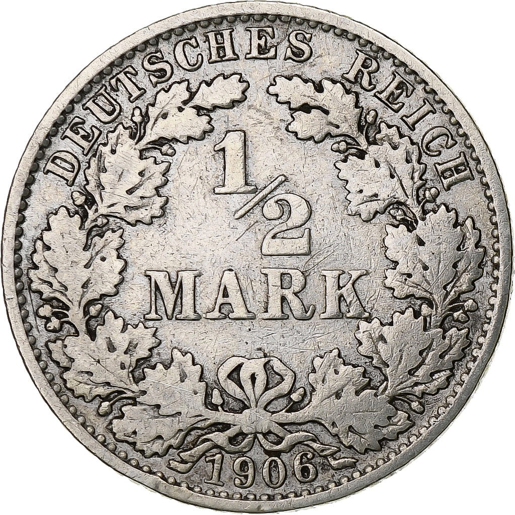 GERMANIA - IMPERO, 1/2 Mark, 1906, Muldenhütten, Argento, BB, KM:17