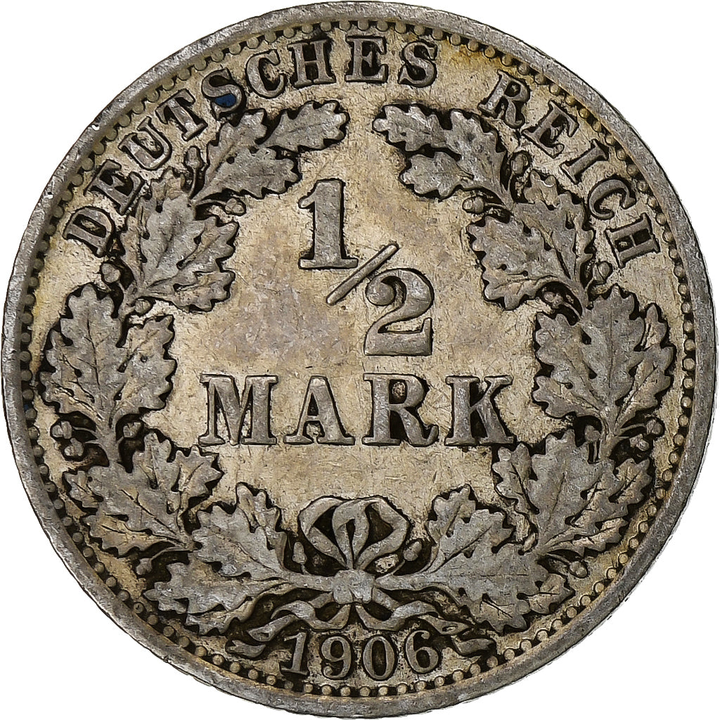 GERMANY - EMPIRE, 1/2 Mark, 1906, Berlin, Silver, VF(30-35), KM:17