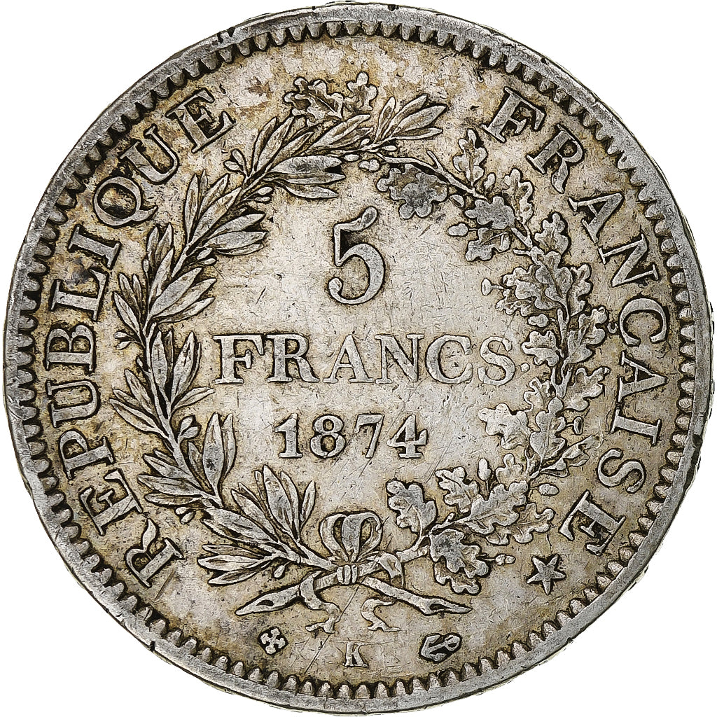 Francia, 5 Francs, Hercule, 1874, Bordeaux, Argento, MB+, KM:820.2