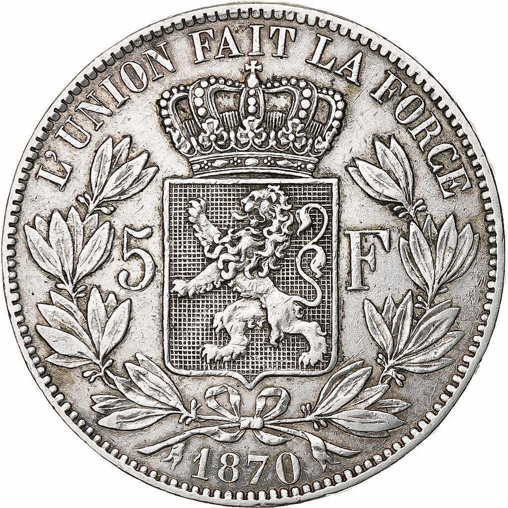 Moneta, Belgio, Leopold II, 5 Francs, 5 Frank, 1870, Brussels, BB, Argento