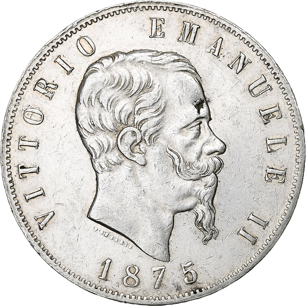 Coin, Italy, Vittorio Emanuele II, 5 Lire, 1875, Milan, EF(40-45), Silver