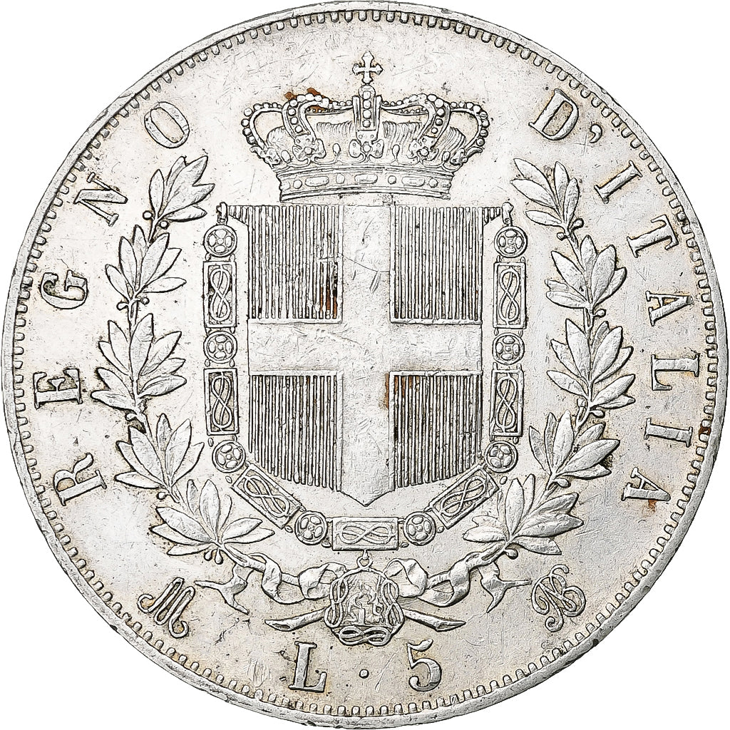 Coin, Italy, Vittorio Emanuele II, 5 Lire, 1875, Milan, EF(40-45), Silver