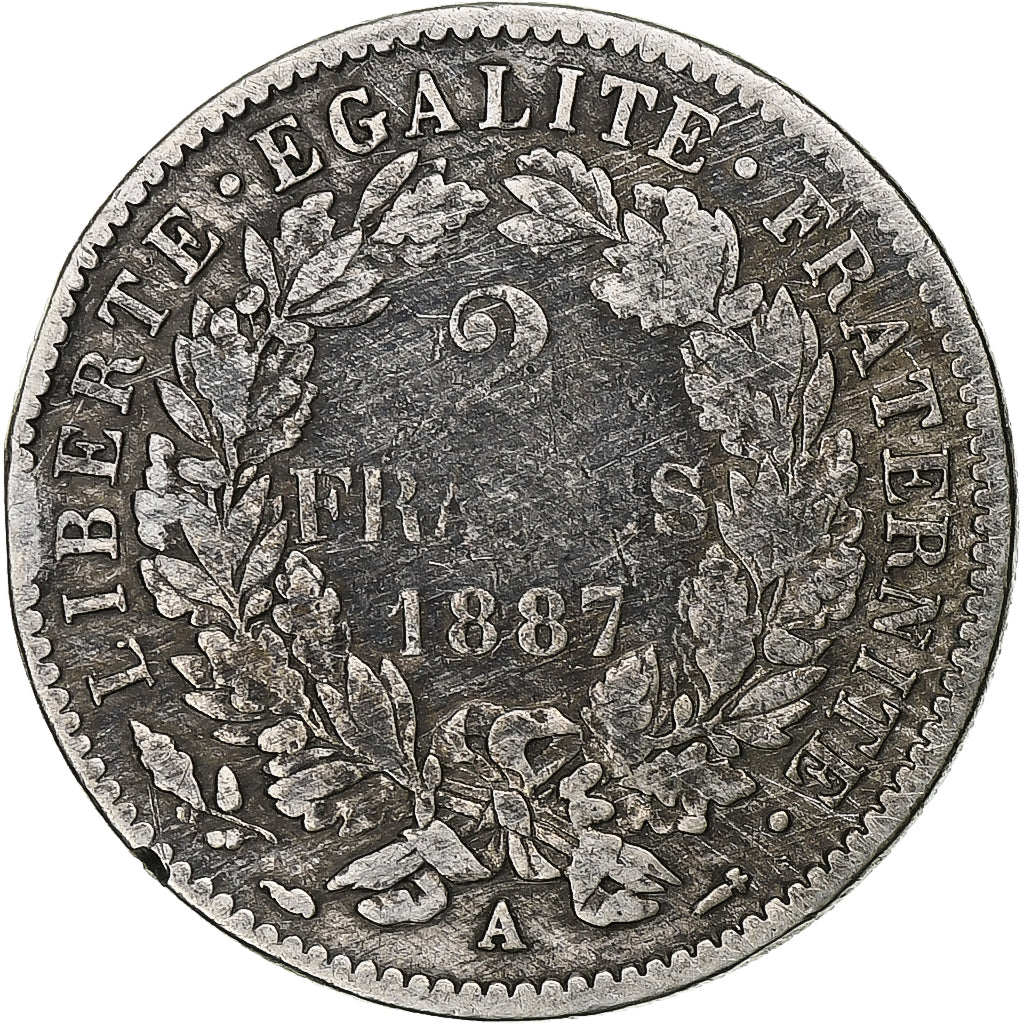 Monnaie, France, Cérès, 2 Francs, 1887, Paris, TB+, Argent, KM:817.1