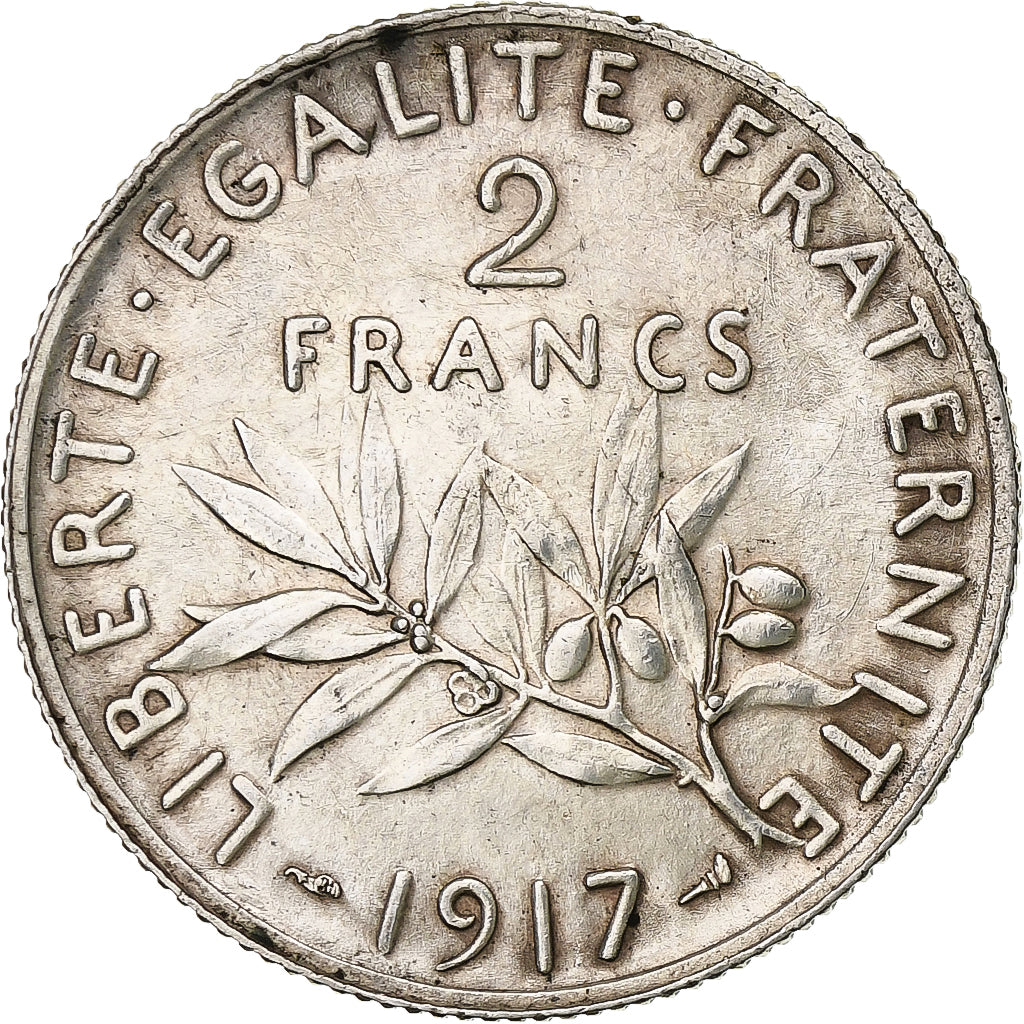 Moeda, França, 2 Francs, 1917, Paris, Semeuse, AU(55-58), Prata, KM:845.1