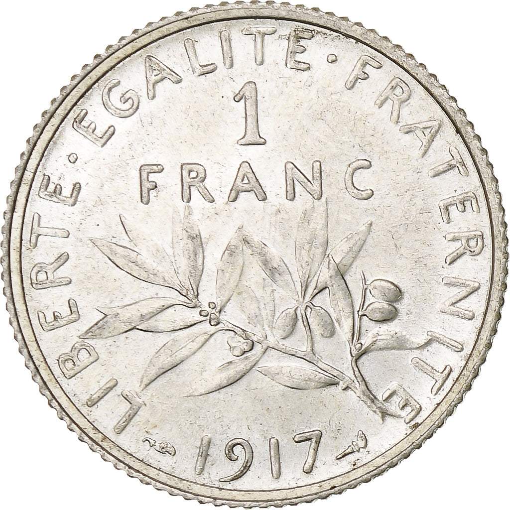 Moneta, Francja, Semeuse, Franc, 1917, Paris, MS(60-62), Srebro, KM:844.1