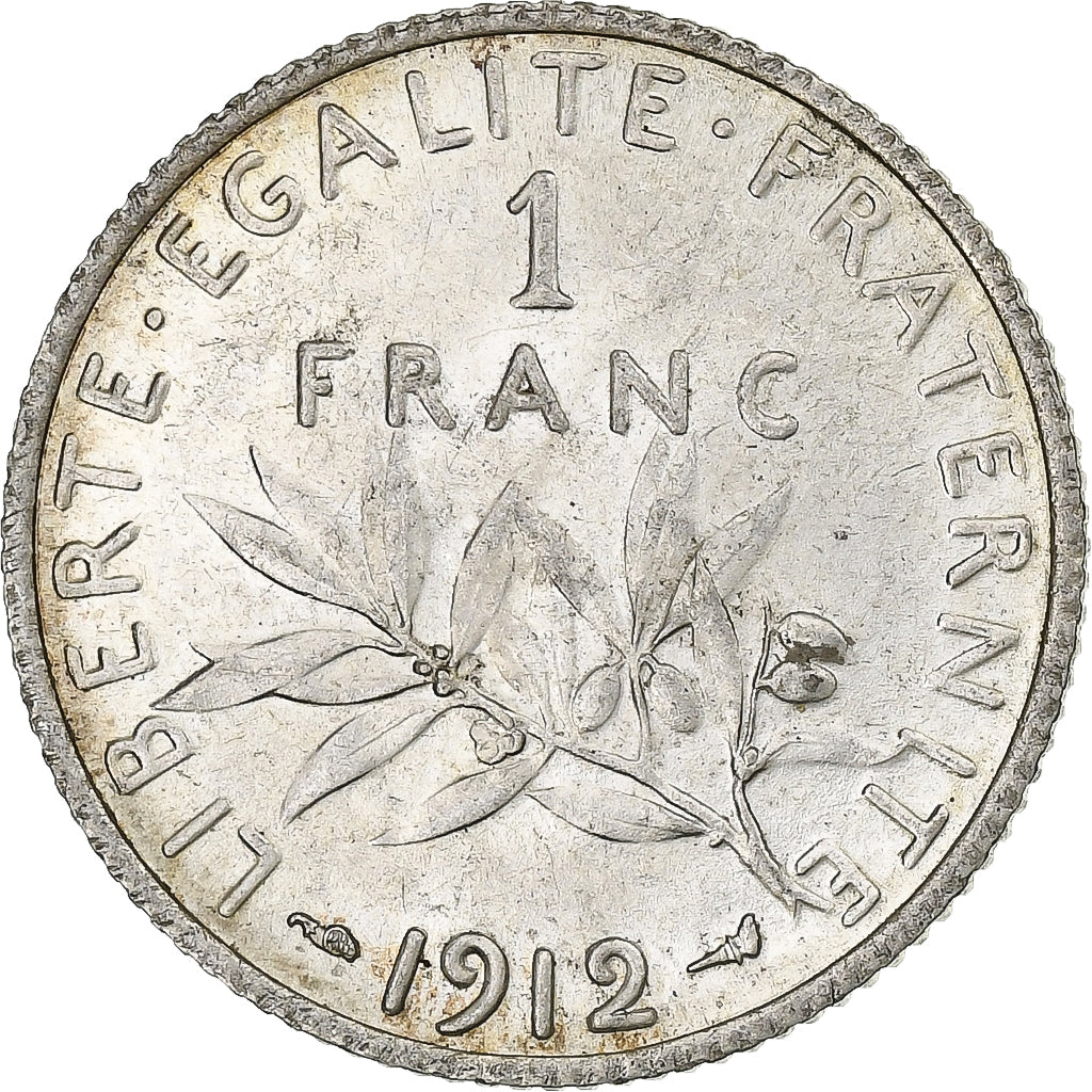 Moneta, Francia, Semeuse, Franc, 1912, Paris, BB+, Argento, KM:844.1
