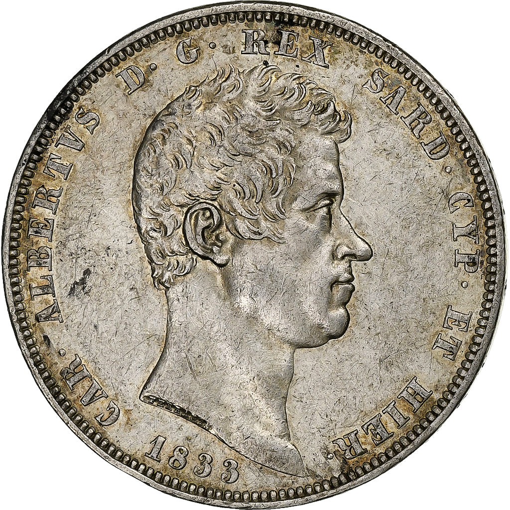 ESTADOS ITALIANOS, SARDINIA, Carlo Alberto, 5 Lire, 1833, Genoa, Prata
