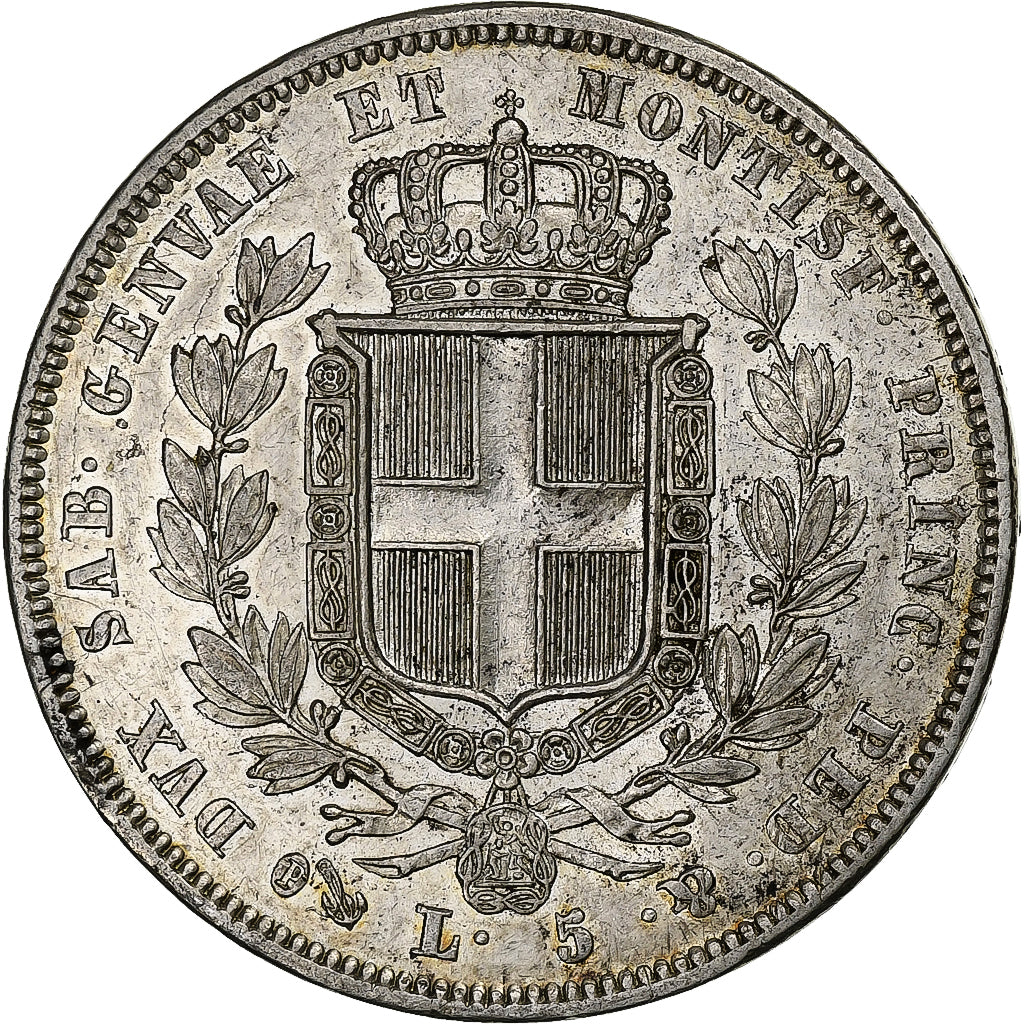 ESTADOS ITALIANOS, SARDINIA, Carlo Alberto, 5 Lire, 1833, Genoa, Prata