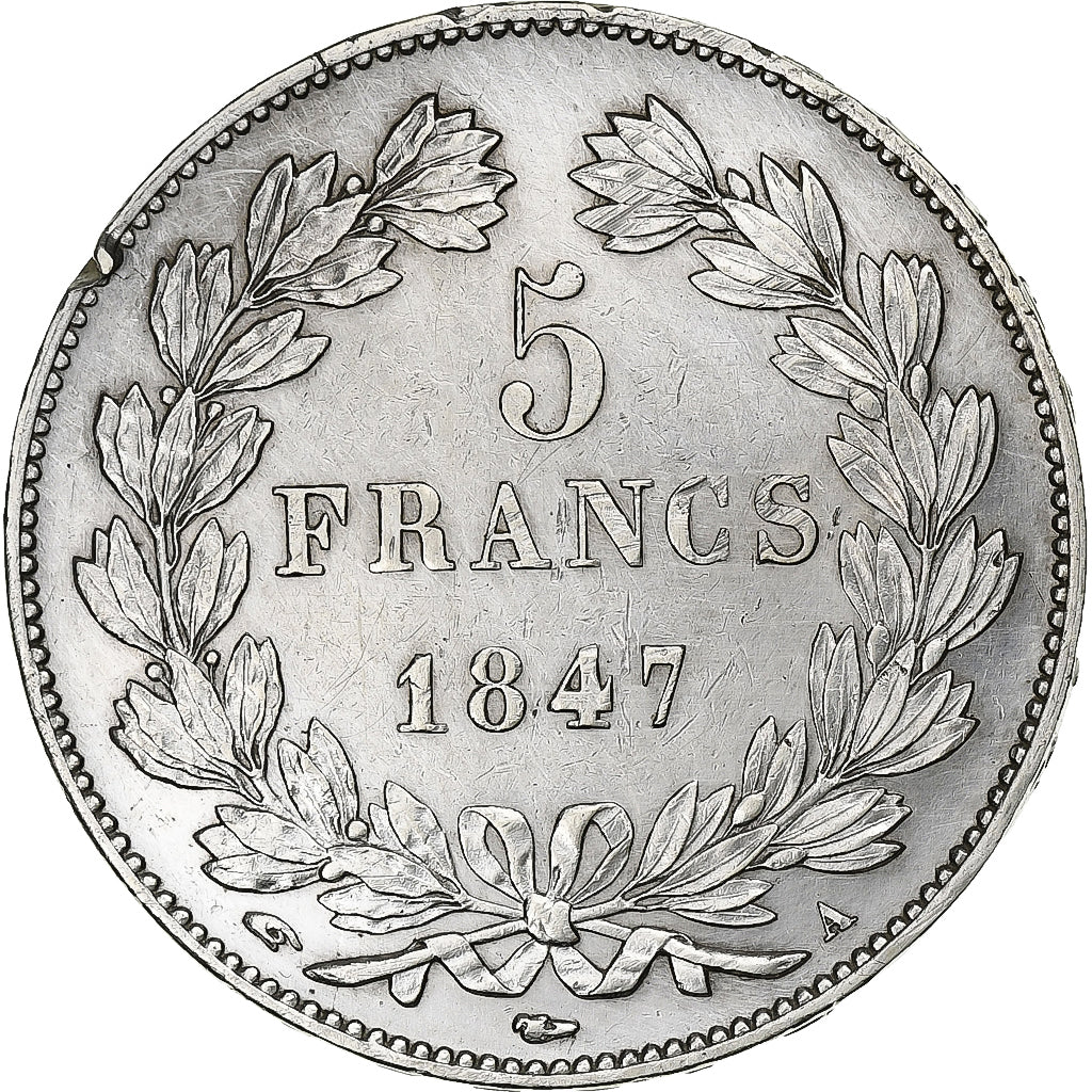 Moneda, Francia, Louis-Philippe, 5 Francs, 1847, Paris, MBC+, Plata, KM:749.1