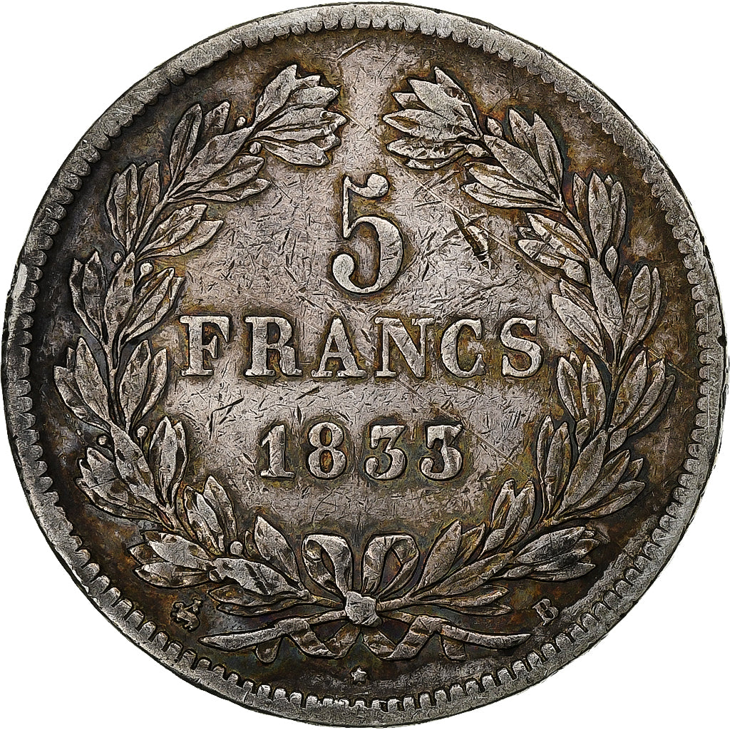 Munten, Frankrijk, Louis-Philippe, 5 Francs, 1833, Rouen, FR+, Zilver, KM:749.2