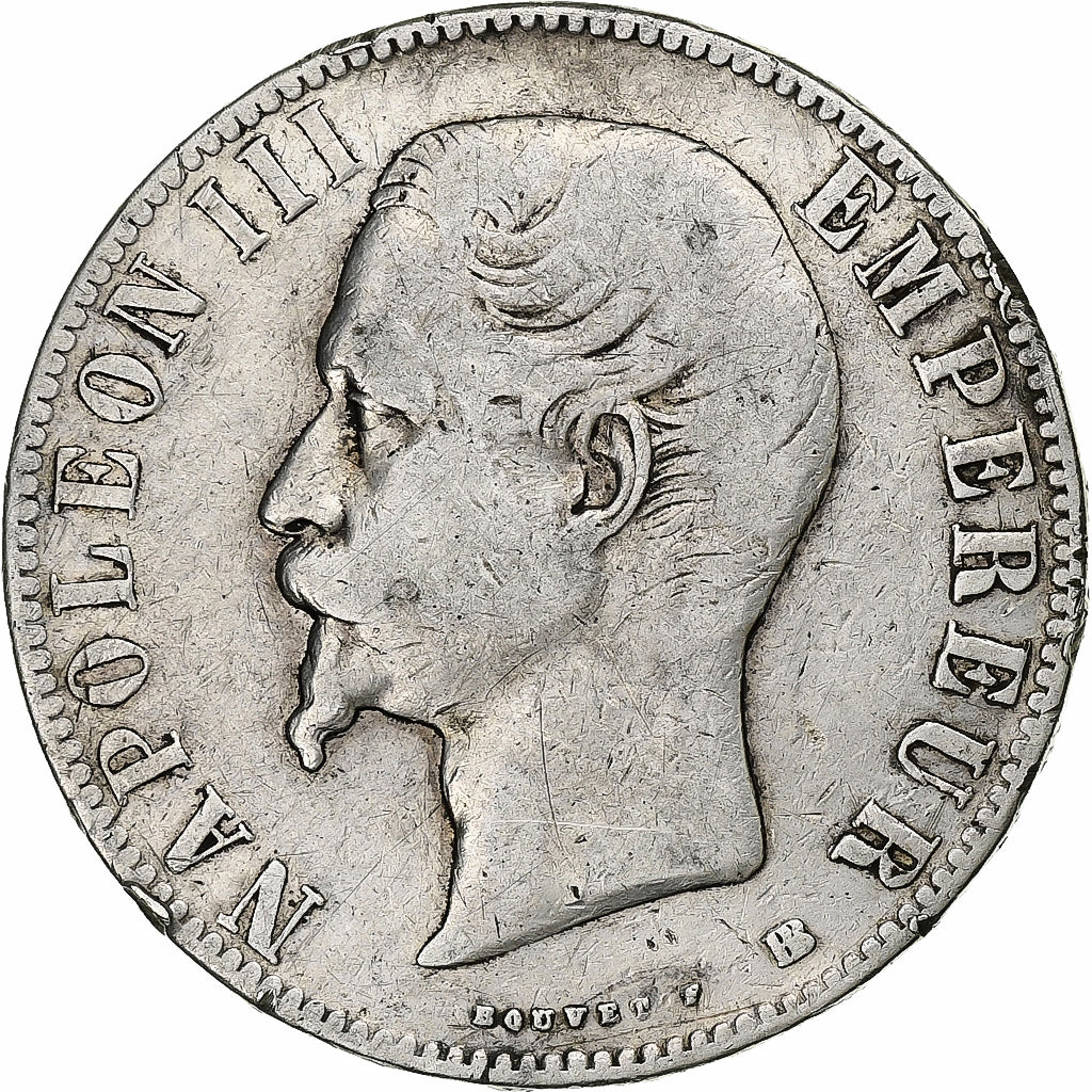 France, Napoleon III, 5 Francs, Napoléon III, 1855, Strasbourg, Silver