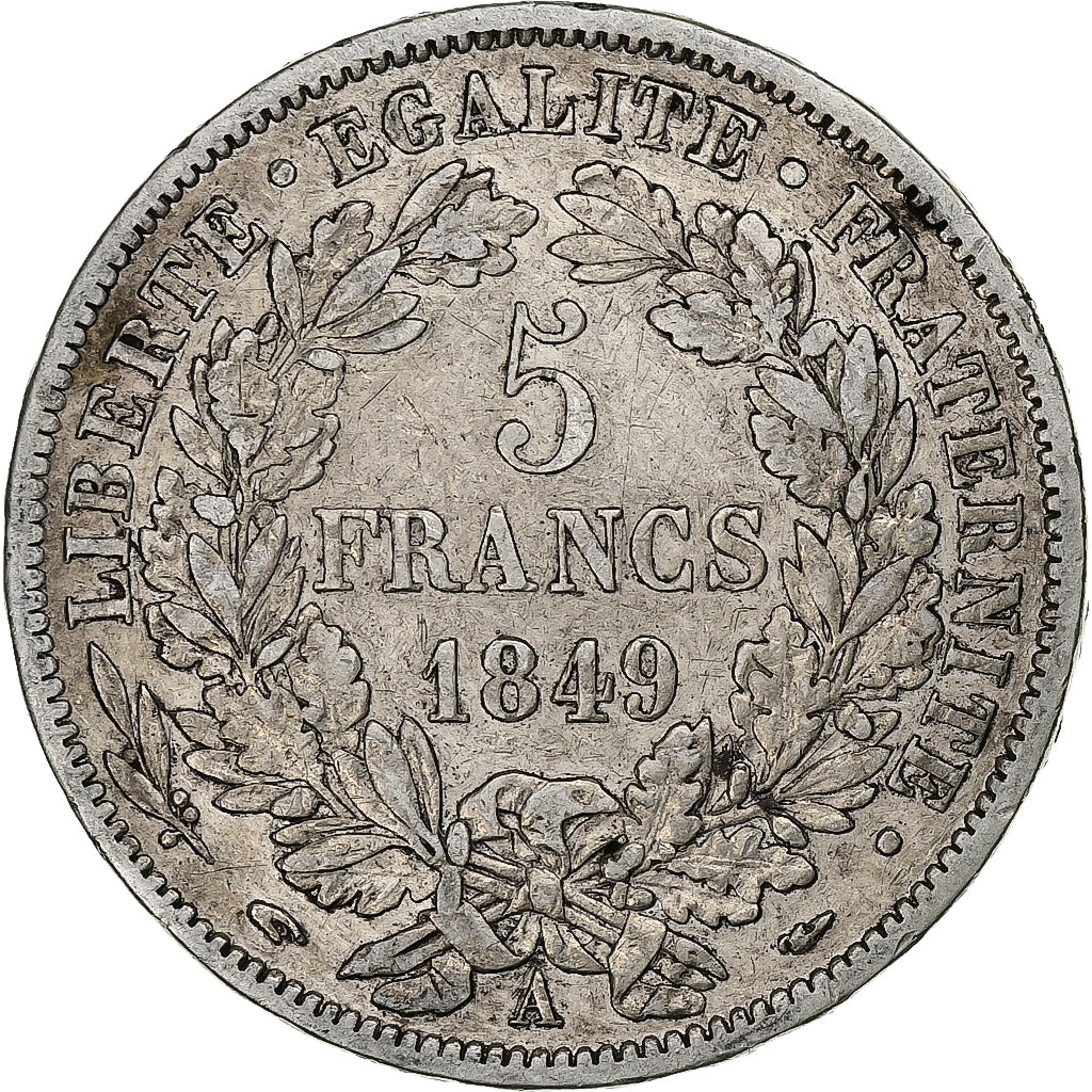 Francia, Cérès, 5 Francs, 1849, Paris, MB+, Argento, KM:761.1, Gadoury:719