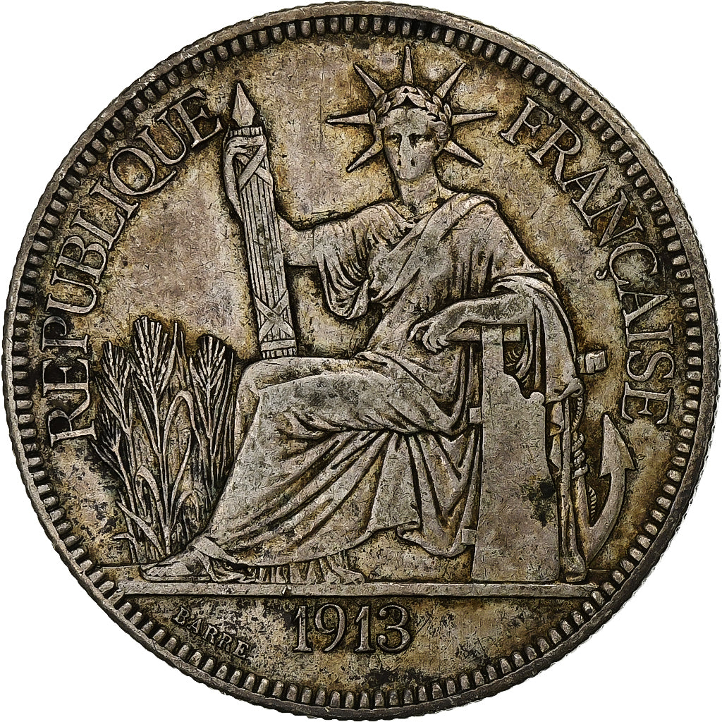 Moeda, INDOCHINA FRANCESA, Piastre, 1913, Paris, EF(40-45), Prata, KM:5a.1