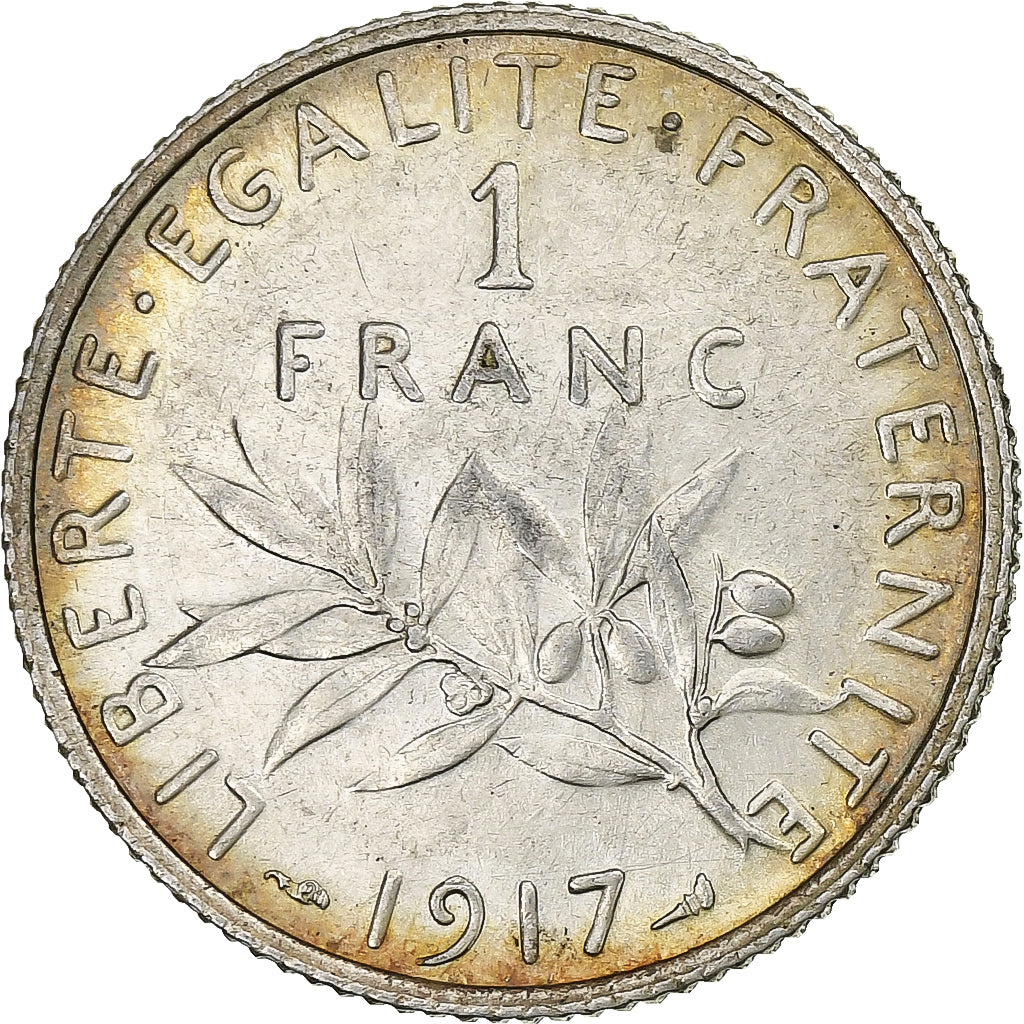 Francja, Franc, Semeuse, 1917, Paris, Srebro, AU(50-53), Gadoury:467, KM:844.1