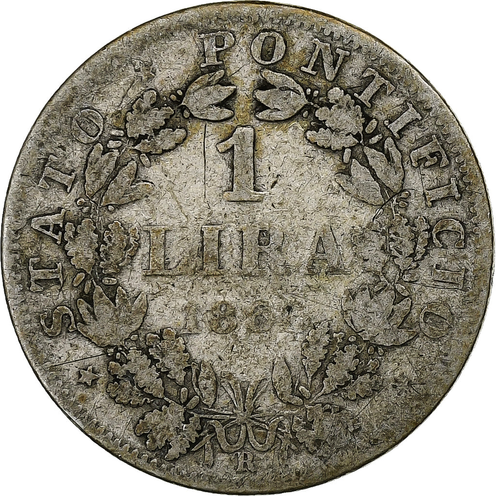 Coin, ITALIAN STATES, PAPAL STATES, Pius IX, Lira, 1866-XXI, Roma, VF(20-25)
