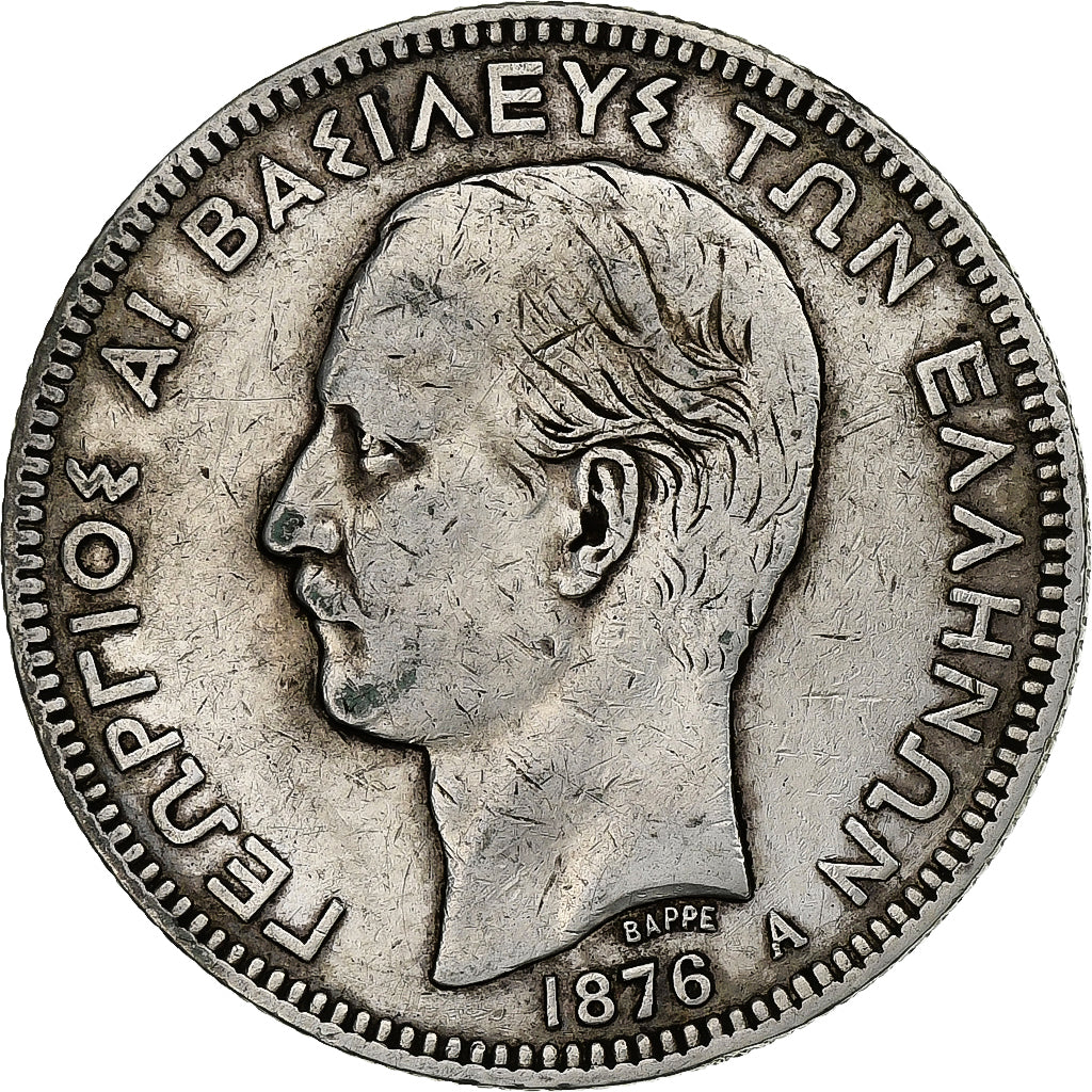 Münze, Griechenland, George I, 5 Drachmai, 1876, Paris, S+, Silber, KM:46