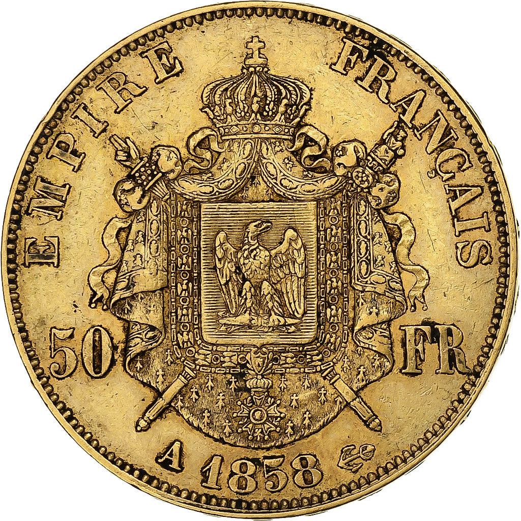 France, Napoleon III, 50 Francs, Napoléon III, 1858, Paris, Gold, EF(40-45)