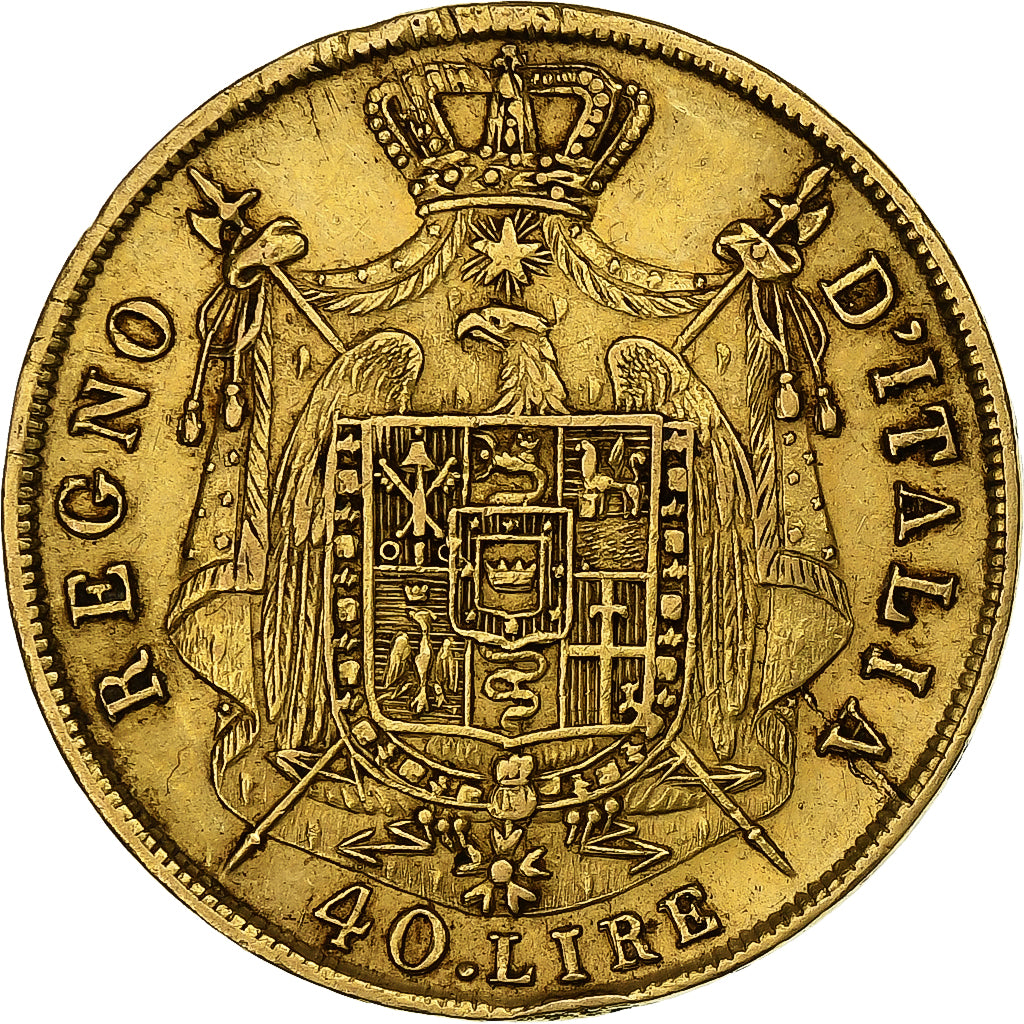 STATI ITALIANI, KINGDOM OF NAPOLEON, Napoleon I, 40 Lire, 1811, Milan, Oro, MB+