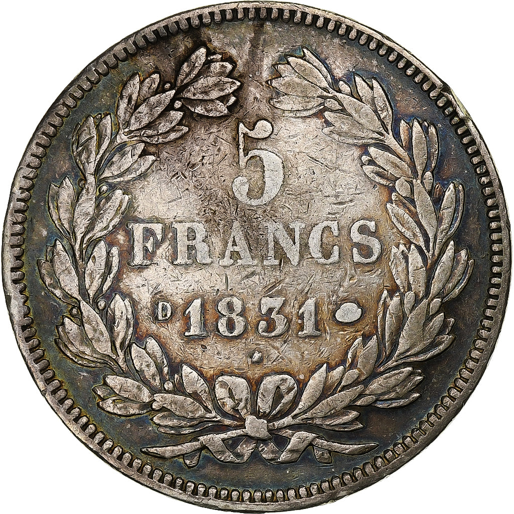 Coin, France, Louis-Philippe, 5 Francs, 1831, Lyon, VF(30-35), Silver, KM:744.2