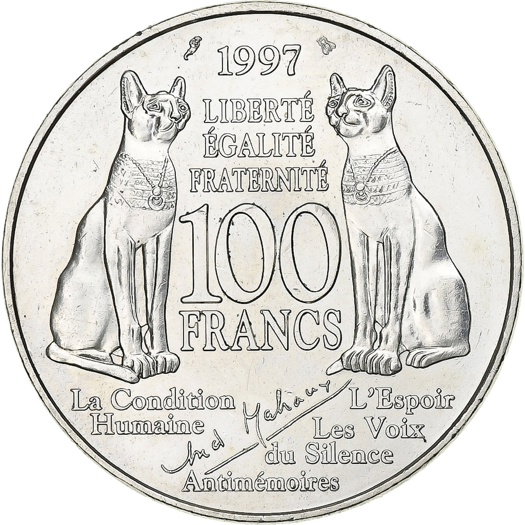 Munten, Frankrijk, André Malraux, 100 Francs, 1997, Paris, PR, Zilver, KM:1188