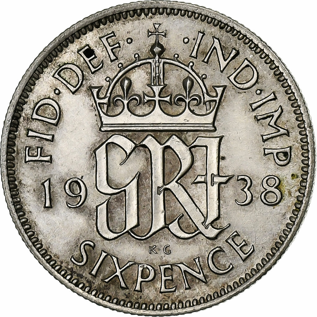 Coin, Great Britain, George VI, 6 Pence, 1938, EF(40-45), Silver, KM:852