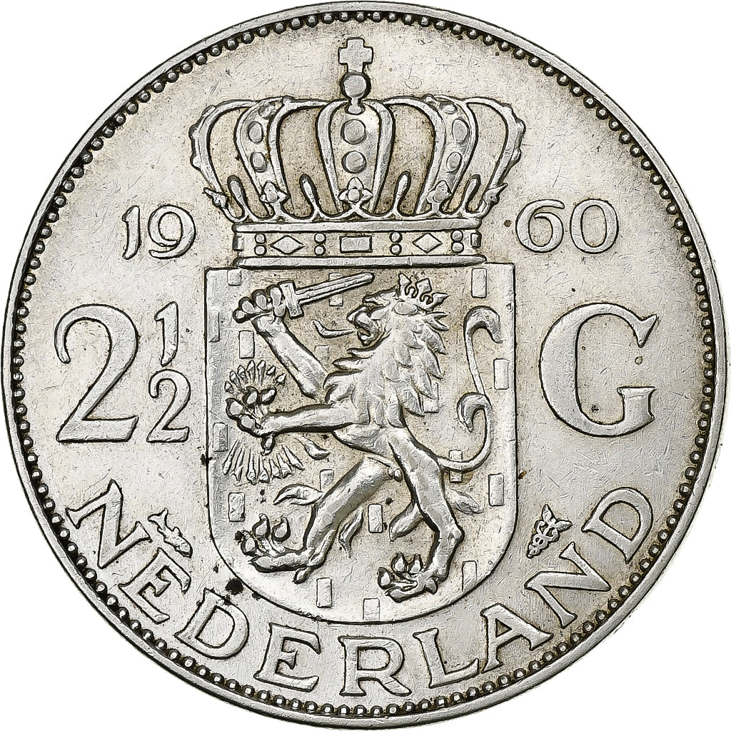 Monnaie, Pays-Bas, Juliana, 2-1/2 Gulden, 1960, TTB+, Argent, KM:185