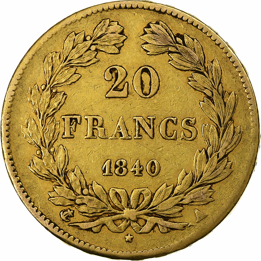 Munten, Frankrijk, Louis-Philippe, 20 Francs, 1840, Paris, ZF, Goud, KM:750.1