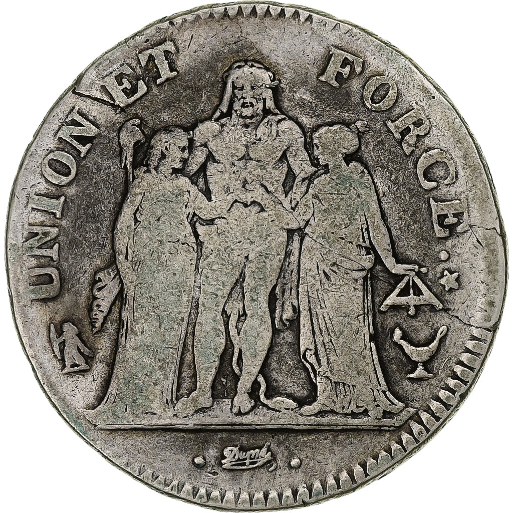 Francia, 5 Francs, Union et Force, AN 9, Bordeaux, Argento, B+, KM:639.5